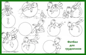 Занятия на фитболе с грудничком 4 месяцев