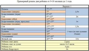 Режим ребенка в 11 месяцев таблица