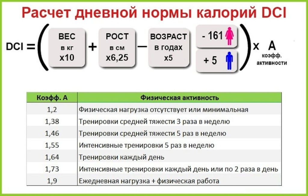 Расчет потраченных калорий за день